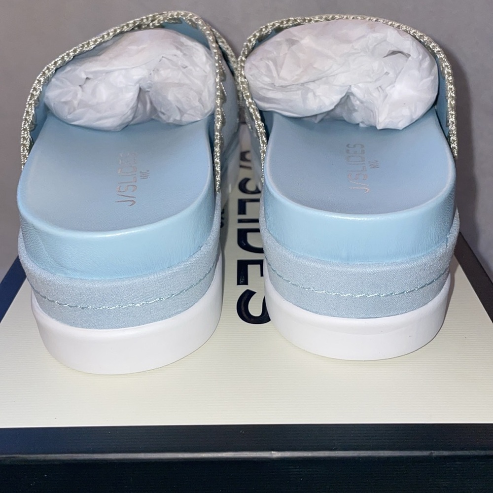 NWT J/SLIDES BAE Light Blue Faux Suede Sandal - Picture 10 of 14